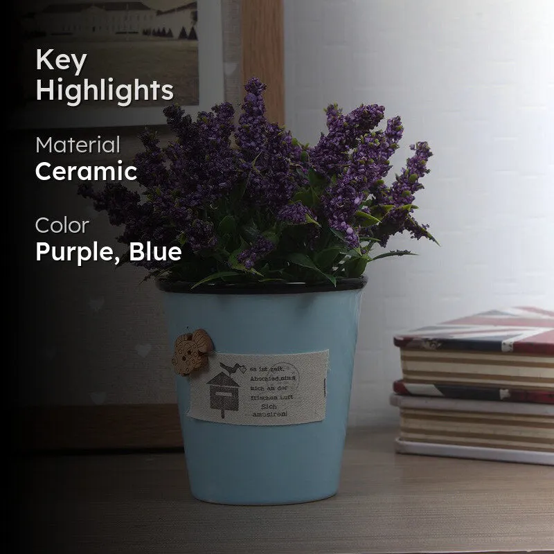 Faux Lavender Artificial Flower With Ceramic Pot media 2