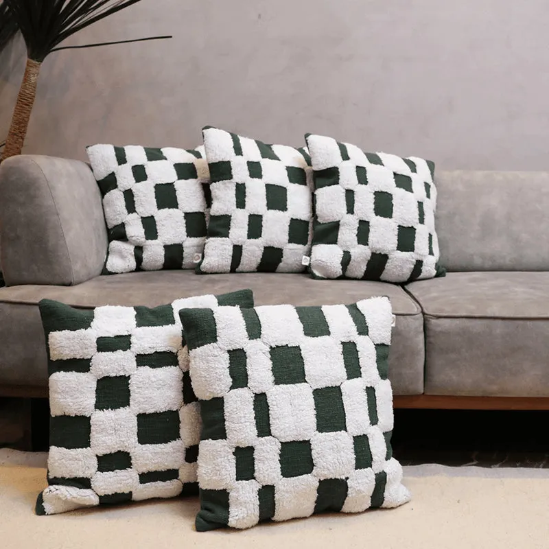 Cushy Checkers Tufted Cushion Cover (Black & White) - Set Of Five media 1