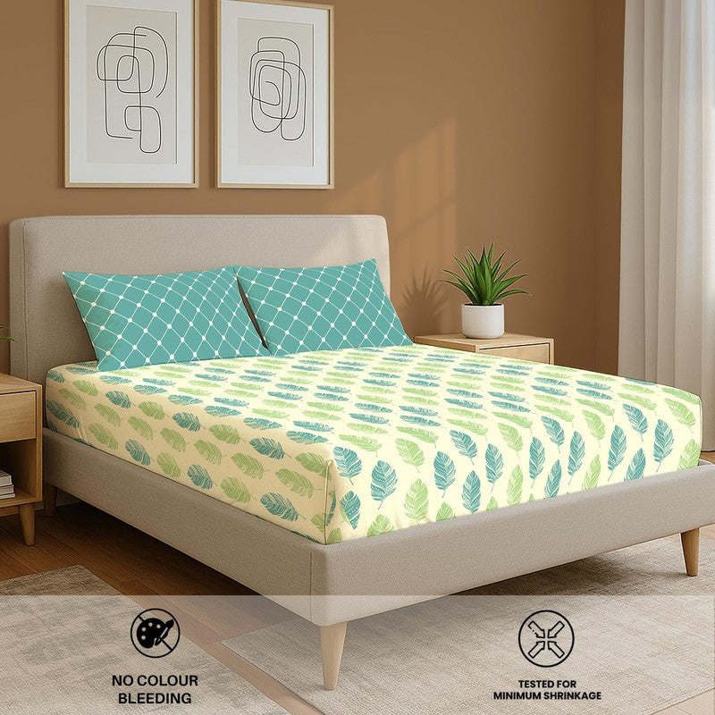 Urban Space Graceful Petals Cotton Bedsheet (Teal) - 144 TC media 5