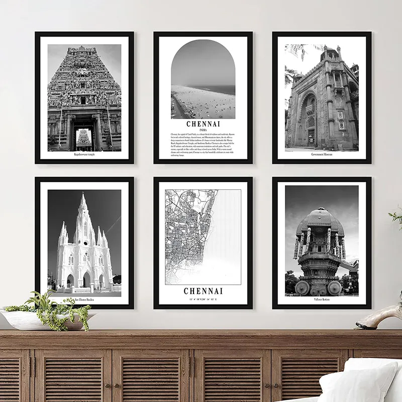 Monochrome Monuments II Wall Art With Frame - Set Of Six media 1