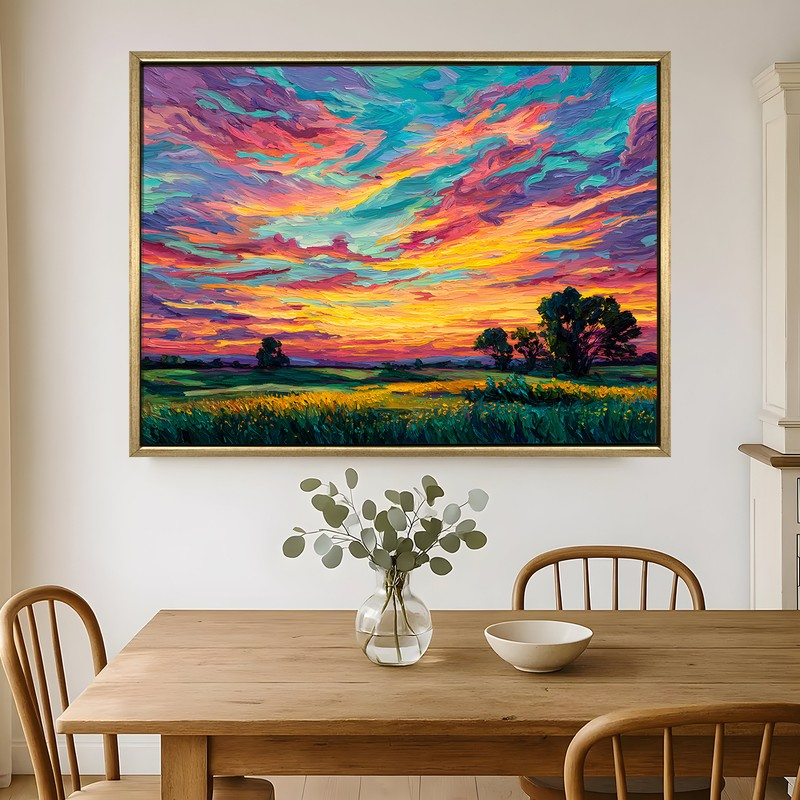 Burning Skyline Canvas Wall Painting With Frame