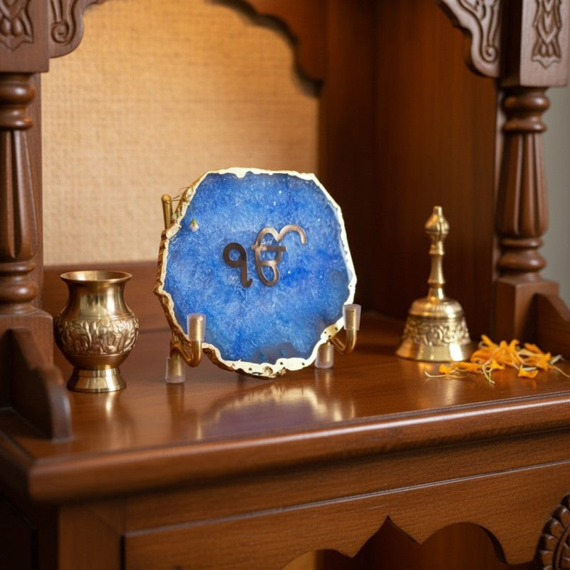 Ik Onkar Handcrafted Agate Religious Accent - Blue media 3