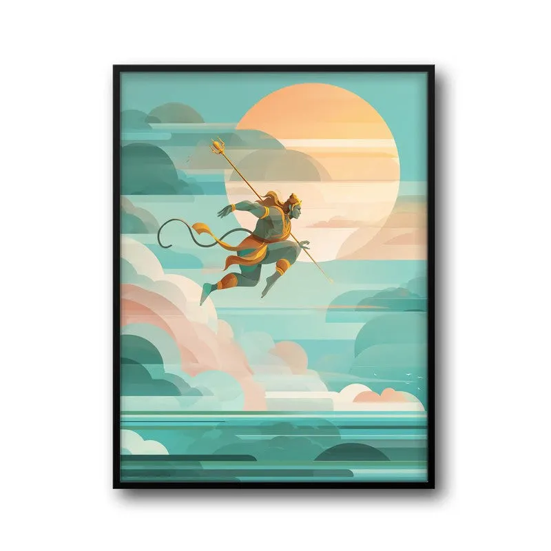 Powerful Hanuman Ji Flying Scene Archival Paper Wall Art media 7