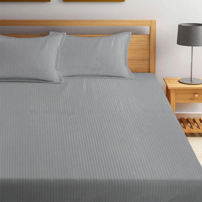 Onyx Stripes PolyCotton Bedsheet (Grey) - 150 GSM media 1
