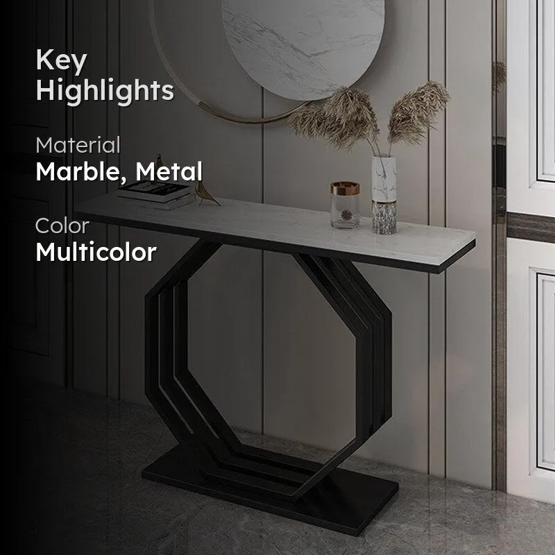 Heptagon Metal Console Table with Marble Top - Large media 2