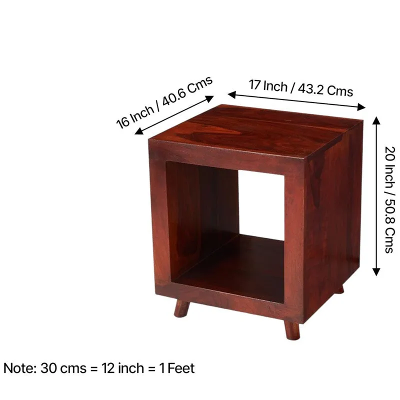 Qverox Sheesham Wooden Side & Bedside Table - Brown media 11