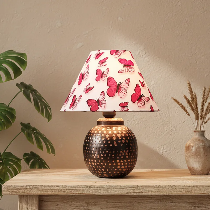 Mariposa Metal Fabric Table Lamp - Pink,Brown media 2