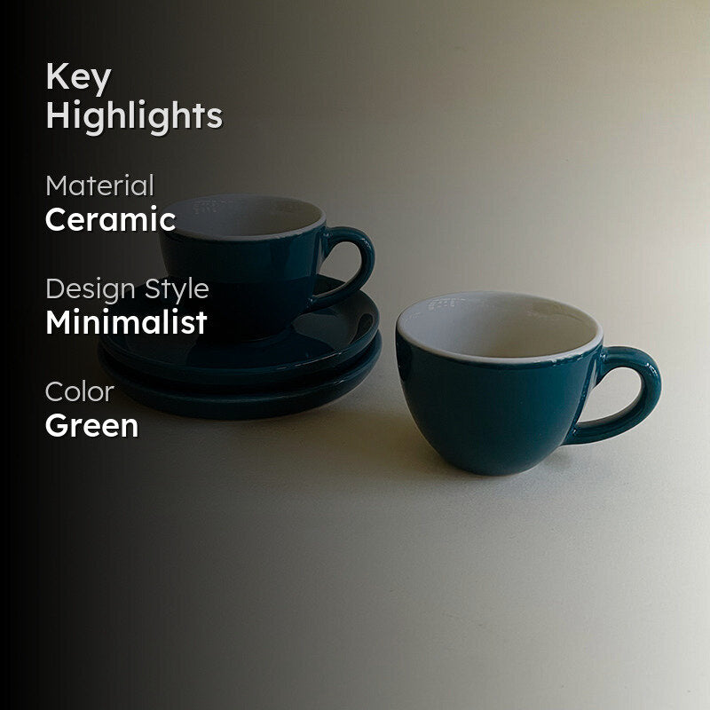 Blush & Brew Ceramic Cup & Saucer (Deep Green/100 mL) - Four Piece Set media 2