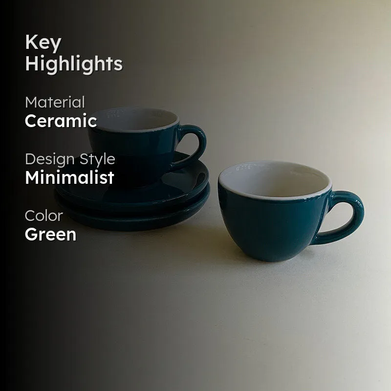 Blush & Brew Ceramic Cup & Saucer (Deep Green/100 mL) - Four Piece Set media 2