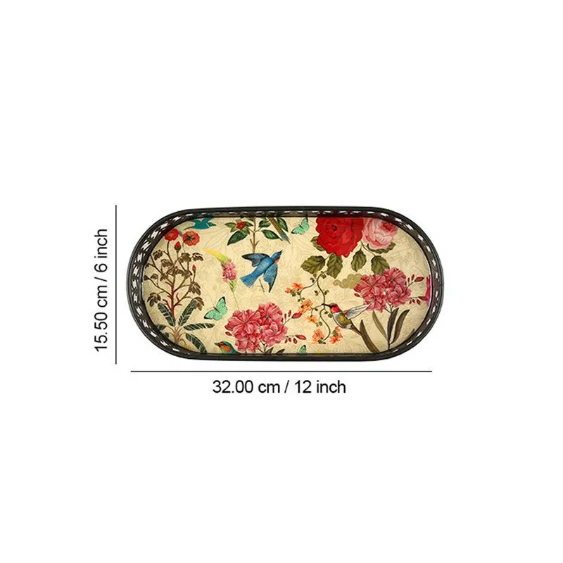 India Circus Floral Multicolor Rectangle Galvanized Iron Serving Tray media 6
