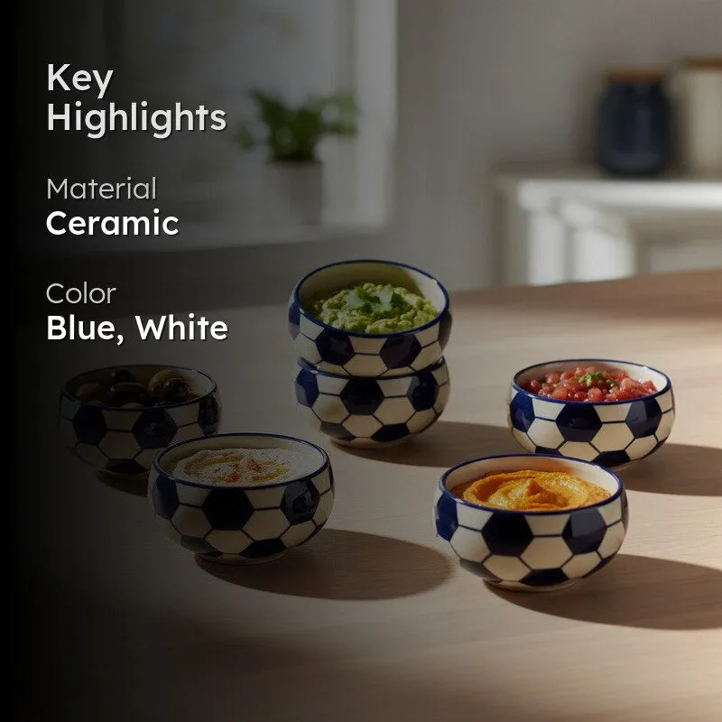 Hexagon Handcrafted Ceramic Dip Bowls (Blue & White,150 mL) - Set Of Six media 2