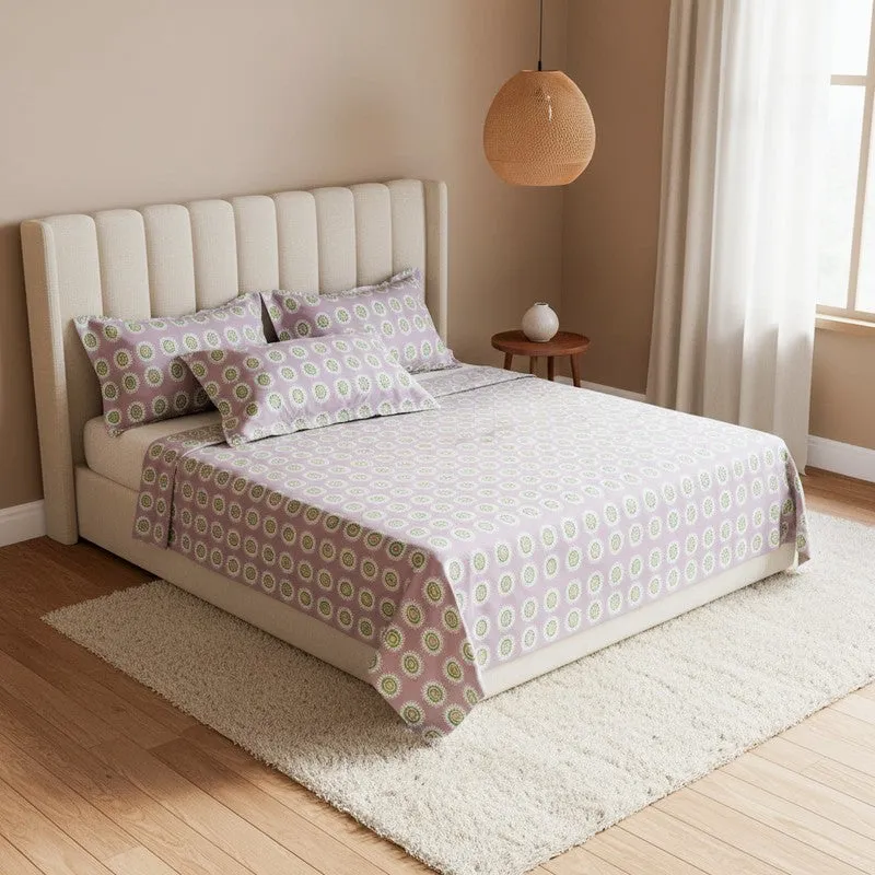 Bijo Ethnic Cotton Bedsheet (Pink) - 144 TC media 1