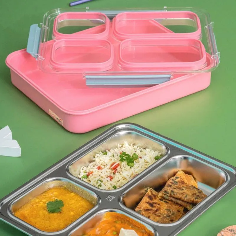 Agro Kids Leakproof Lunch Box with Compartments (Pink) - 1100 ML media 1