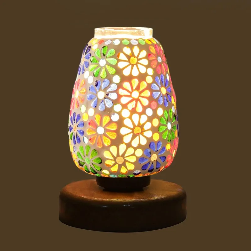 Skylune Glass Table Lamp With Wooden Base - Multicolor media 6