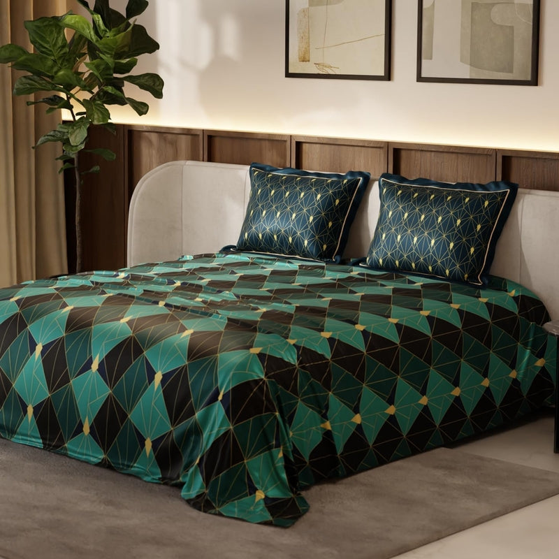 Emerald Celebration Satin Bedsheets - 150 GSM