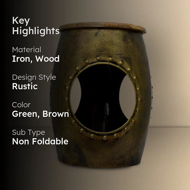 Saanvi Iron & Wood Stool - Green media 2
