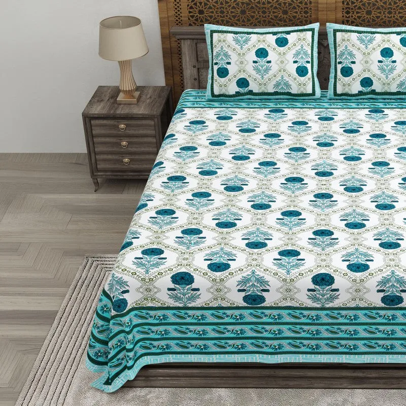 Vineen Cotton Bedsheet (Green,White) - 240 TC media 3