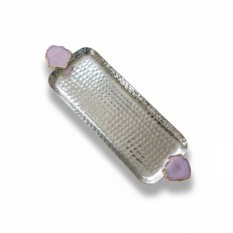 Aurora Edge Hammered (Metal,Agate) Rectangle Platter - Purple media 4
