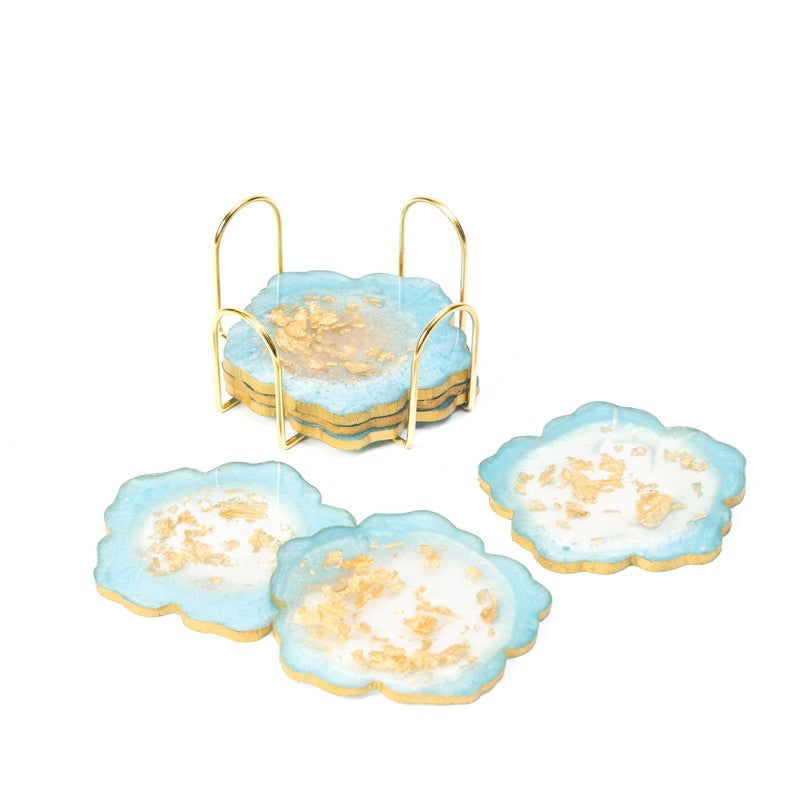 Celeste Crystal Coaster With Stand (Blue,White) - Seven Piece Set media 6