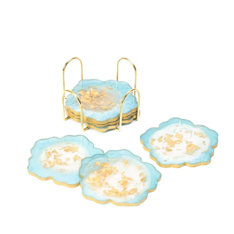 Celeste Crystal Coaster With Stand (Blue,White) - Seven Piece Set media 6
