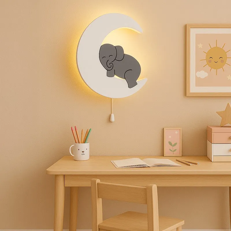 Moon Hug Elephant Battery Operated MDF Wall Lamp - Grey media 1