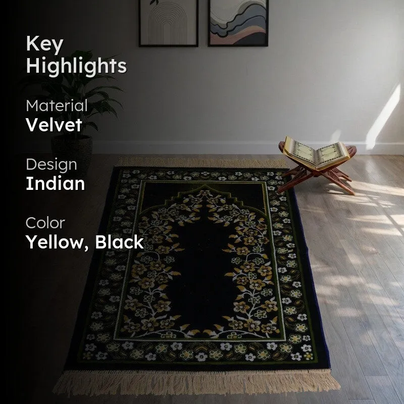 Noorzen Velvet Prayer Mat - Yellow,Black media 2