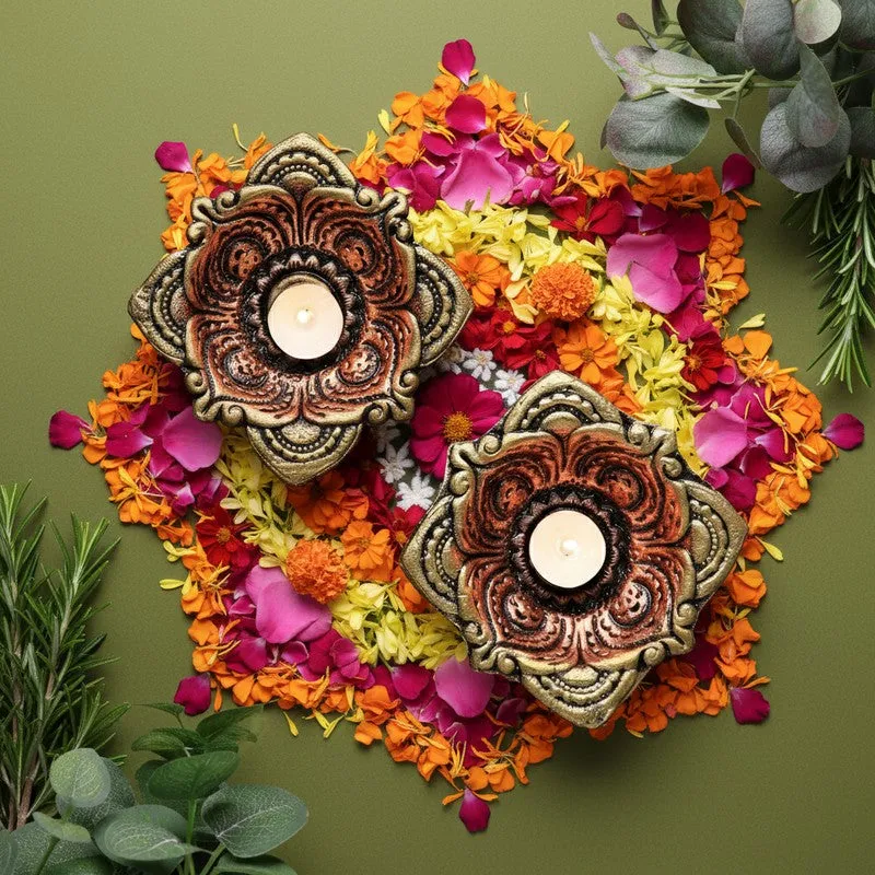 Large Square Diya - Set Of Two media 5