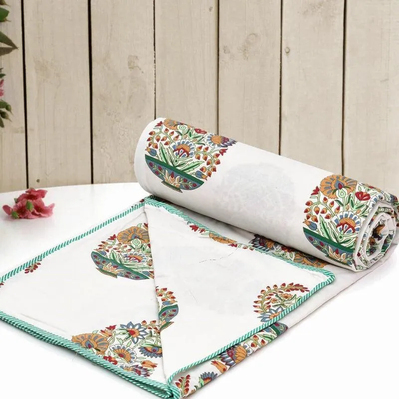 Dishti Ethnic Reversible Cotton Dohar (White & Green) - 180 GSM media 1