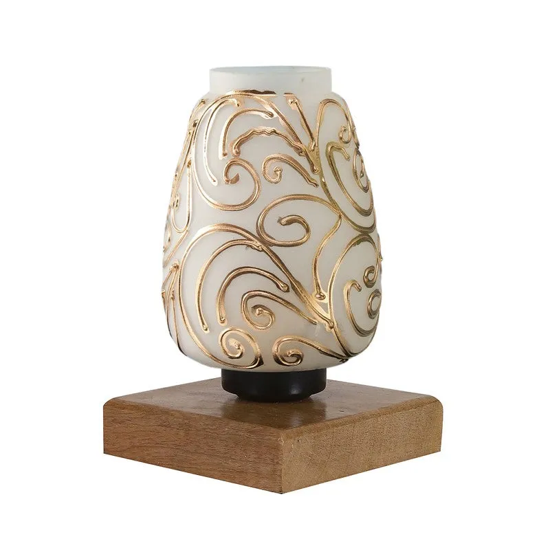 Prismato Glass Table Lamp With Wooden Base - White & Gold media 6