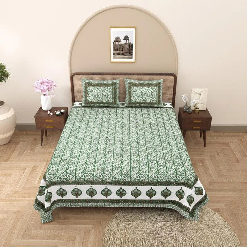 Mridula Ethnic Printed Cotton Bedsheet (Green) - 140 TC media 1