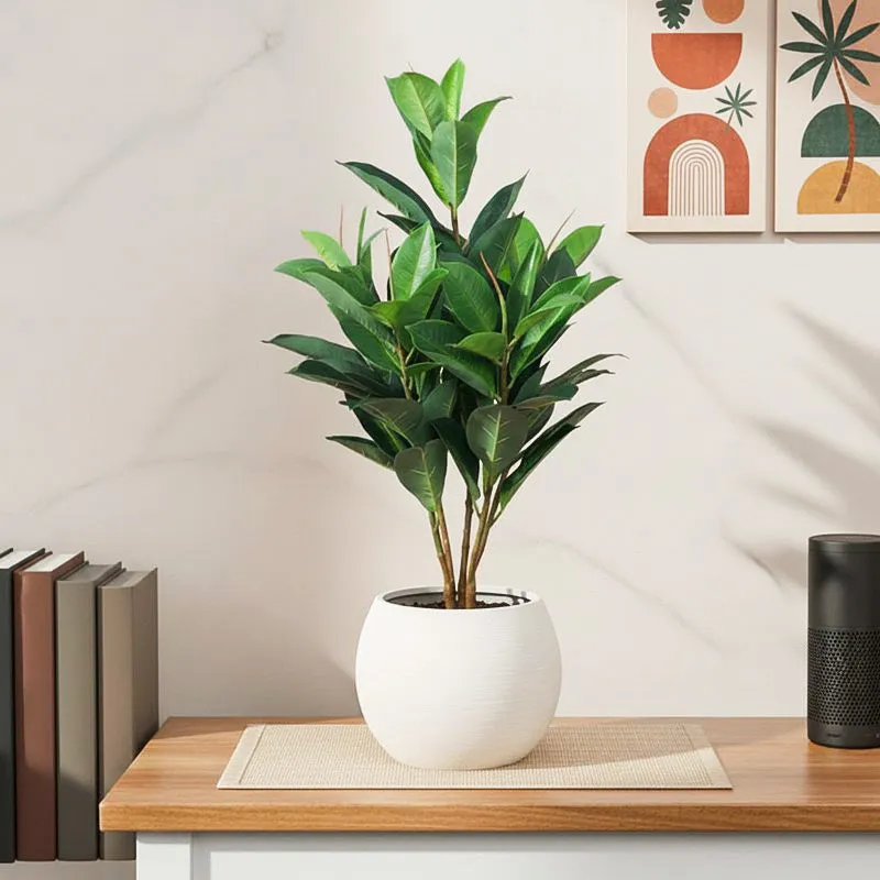 LuxeTouch Artificial Rubber Plant Without Pot - 2.1 Feet media 1