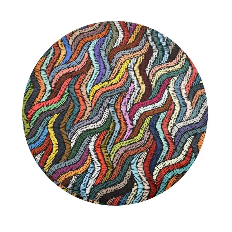 Ripple Chindi Print Multicolor Engineered Wood Ottomans - Set Of Two media 5