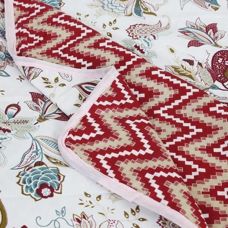 Dhara Floral Reversible Cotton Dohar (Red)  - 180 GSM media 3