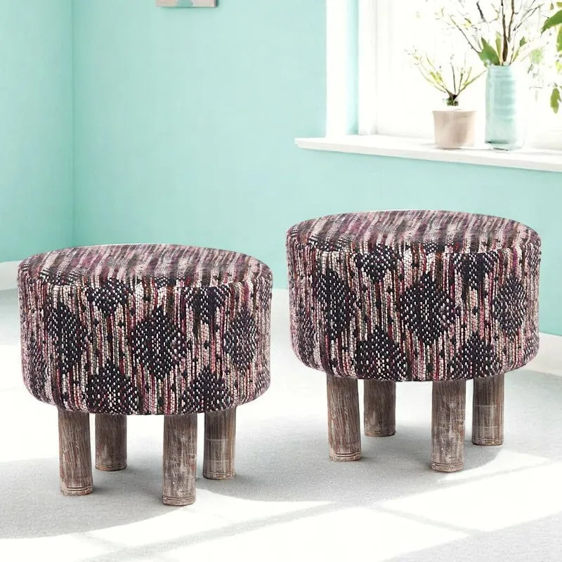 Cverix Acacia Wooden Ottomans (Multicolor) - Set Of Two media 1