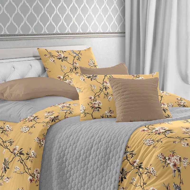 Cherry Blossom Printed Cotton Bedsheet (Mustard Yellow) - 300 TC media 6