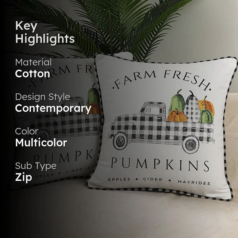Pumpkin Farm Cotton Cushion Cover - Set Of Two media 2