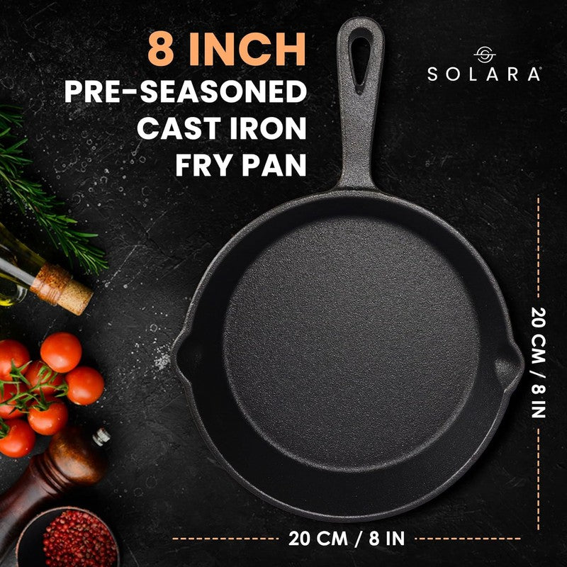 Solara Brewora Cast Iron Frying Pan with Handle - 1100 mL/8 inch media 12