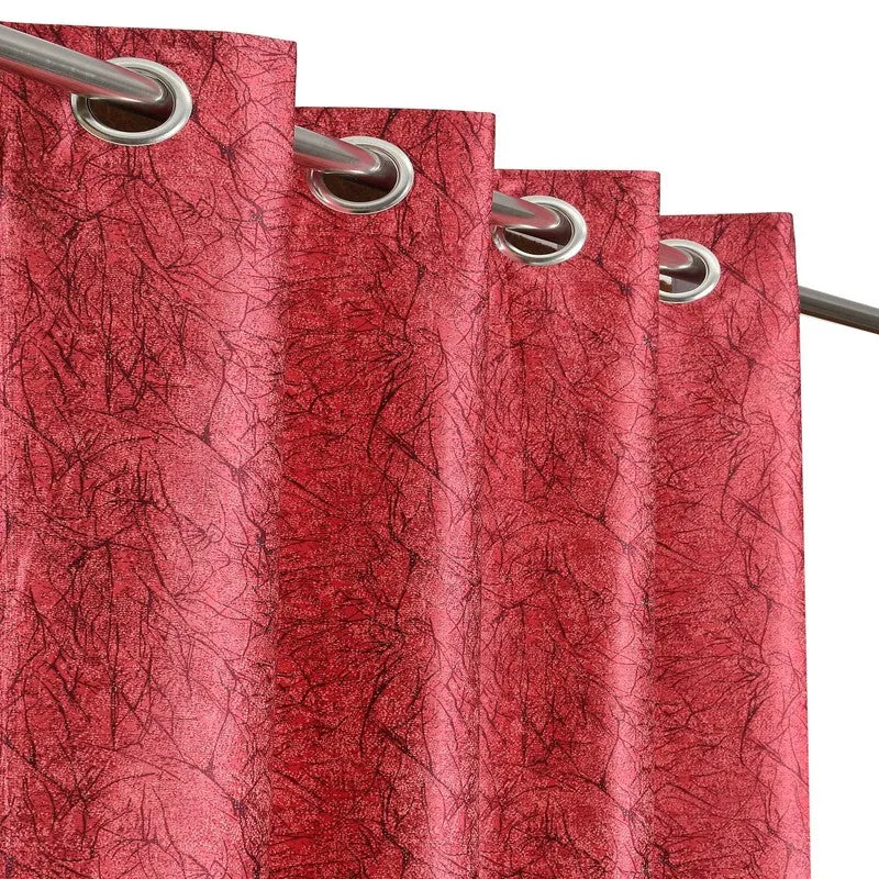 SoftFall Printed Curtains (Maroon) - Set Of Two media 3