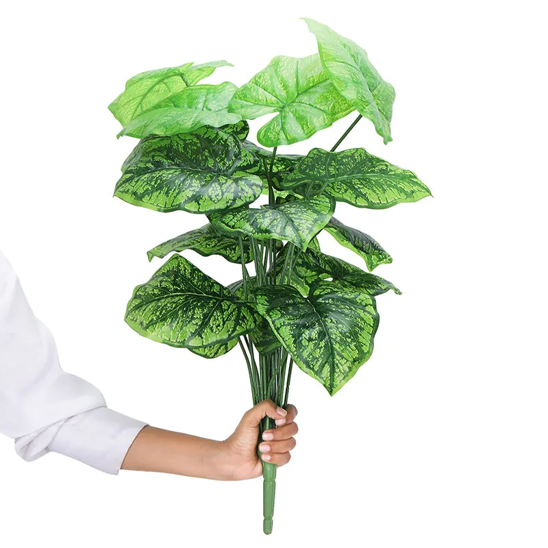 Infinita Artificial Colocasia With Black Plastic Pot (Dark Green) - 3 Feet media 4