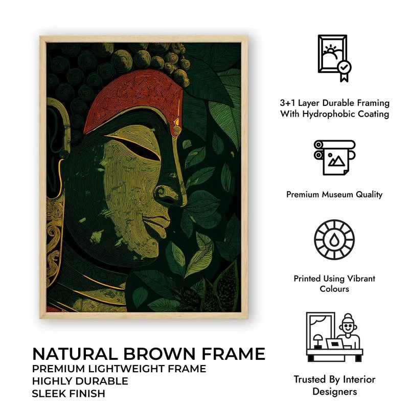 Buddha Of Green Serenity Archival Paper Wall Painting With Brown Frame media 9
