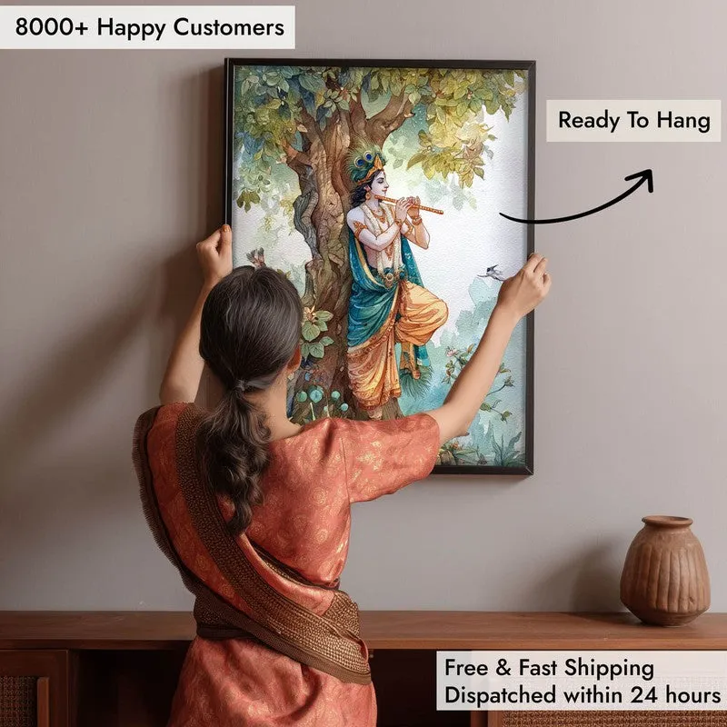 Sri Krishna Charming Fluit Playing Archival Paper Wall Art media 5