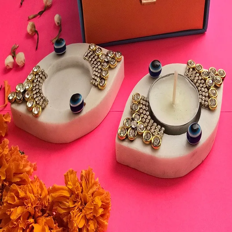 Diwali Radiance Candle Holders (Off White) - Set Of Two media 5