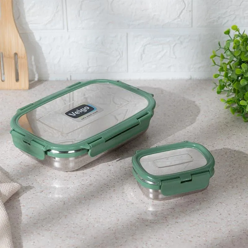 Viora Green Stainless Steel Lunch Box (775/150 mL) - Two Piece Set media 1