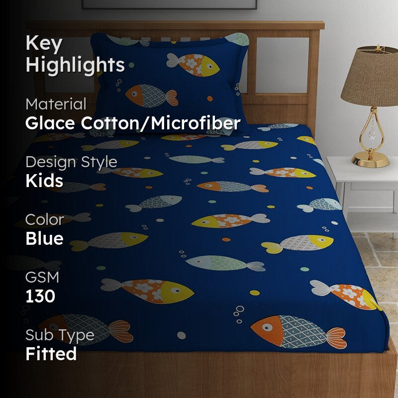 Aqua Fish Kids Microfiber Bedsheet (Royal Blue) - 130 GSM media 2
