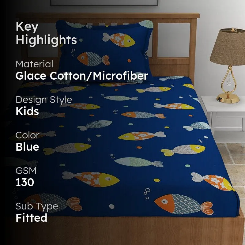 Aqua Fish Kids Microfiber Bedsheet (Royal Blue) - 130 GSM media 2