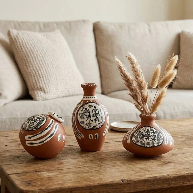 Maroa Tribal Terracotta Vase - Set Of Three media 8