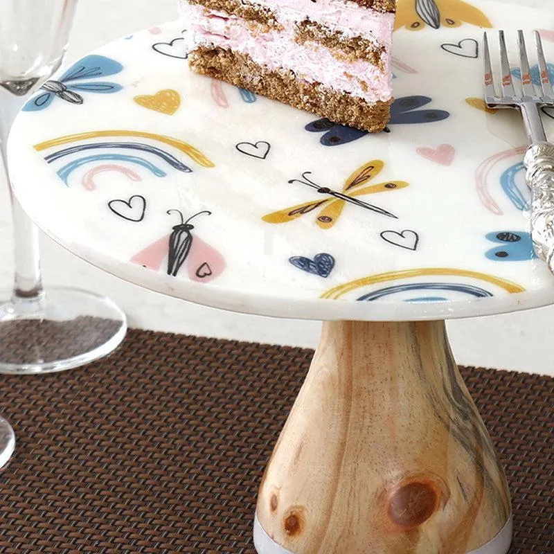 Granova Printed Marble & Wood Cake Stand media 3