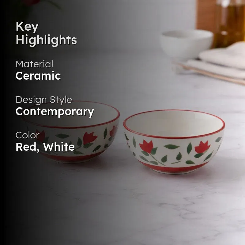 Urban Ceramic Snack Bowls (Red,White, 180 mL Each) - Set Of Two media 2