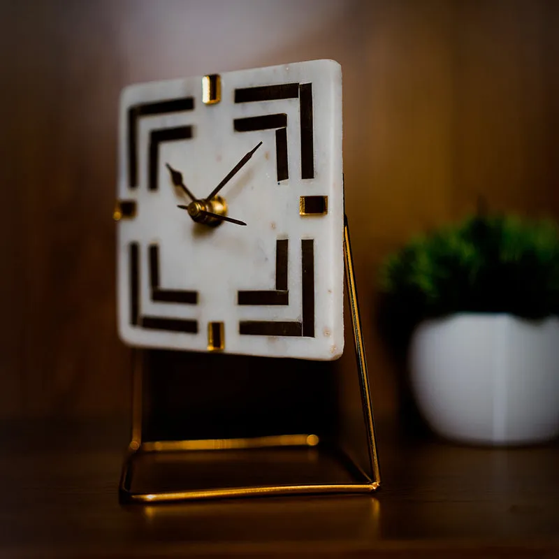 Squinta Marble Table Clock With Brass Inlay media 6