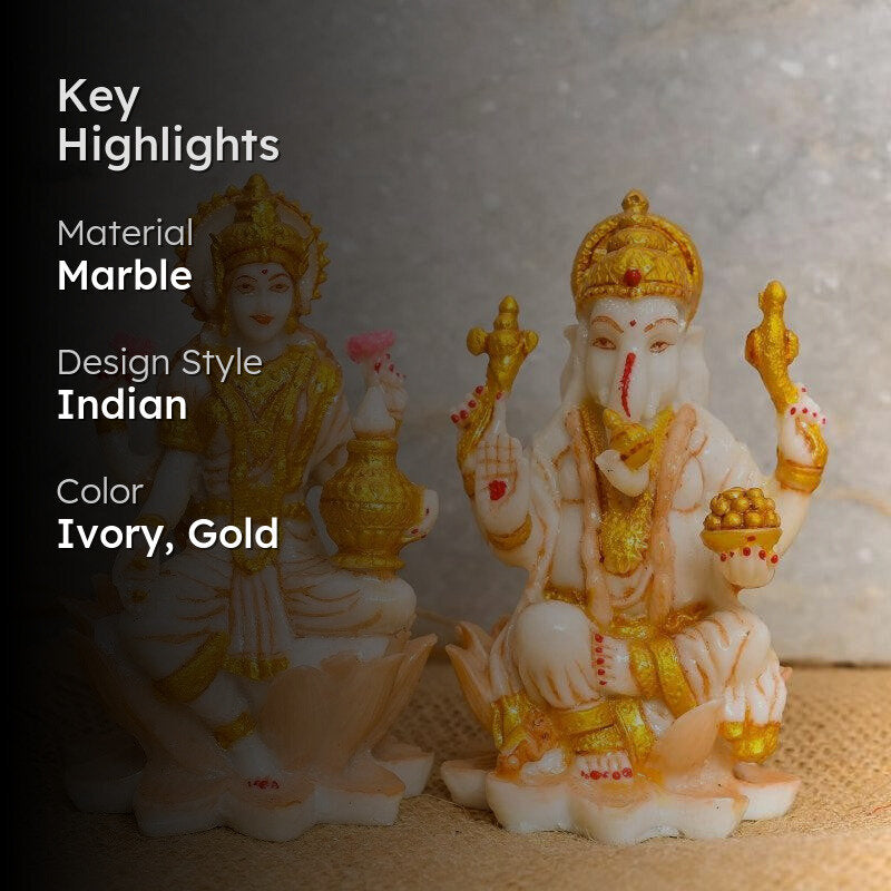 Lakshmi Ji And Ganesha Idol - Set Of Two media 2